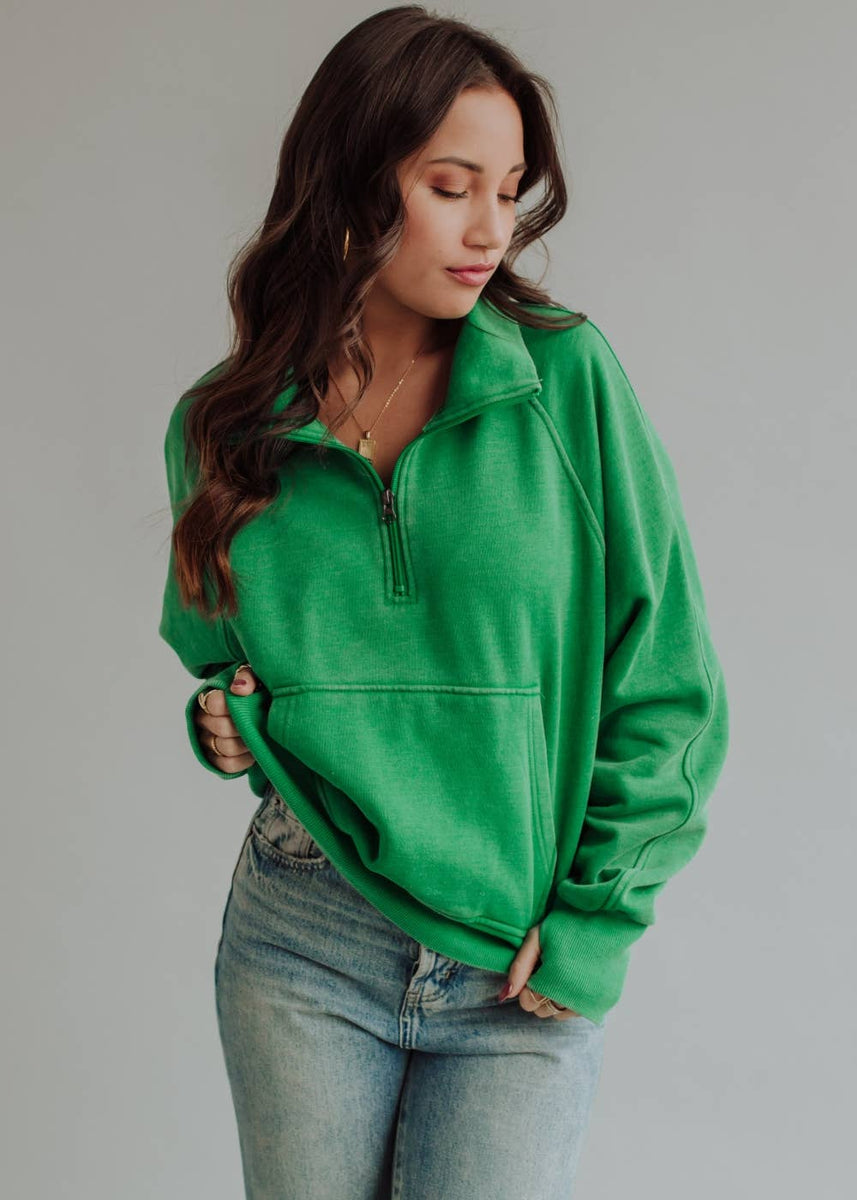 Kelly Green Quarter Zip Sweatshirt – Alana Ferr