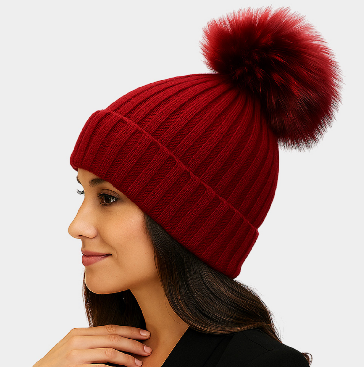 Rabbit Hair Fur Pom Pom Beanie – Alana Ferr