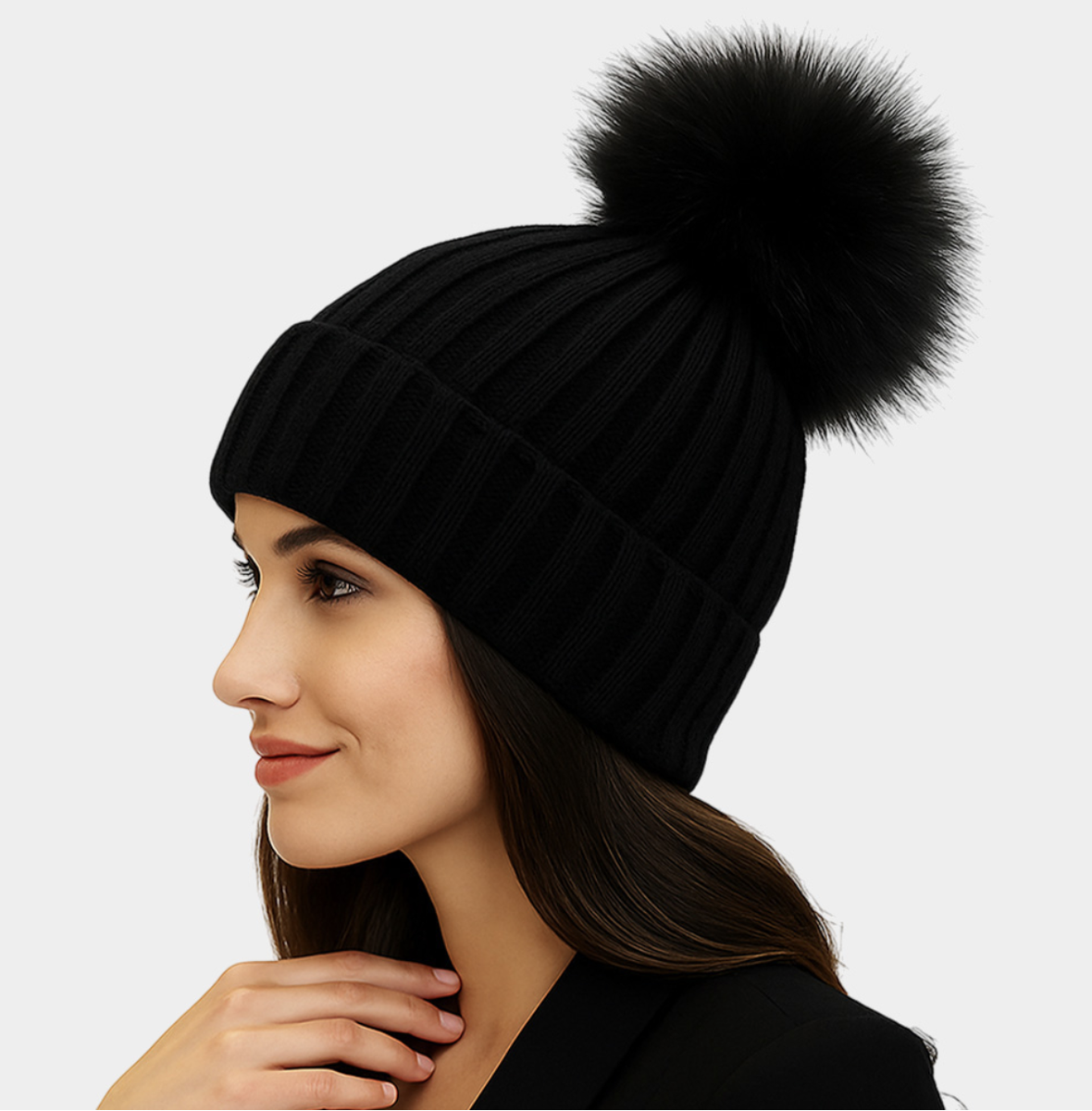 Rabbit Hair Fur Pom Pom Beanie – Alana Ferr display picture 2
