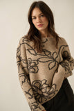 Floral Jacquard Knit Loose Fit Sweater