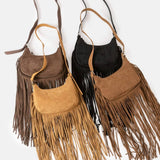 Faux Suede Fringe Crossbody Bag