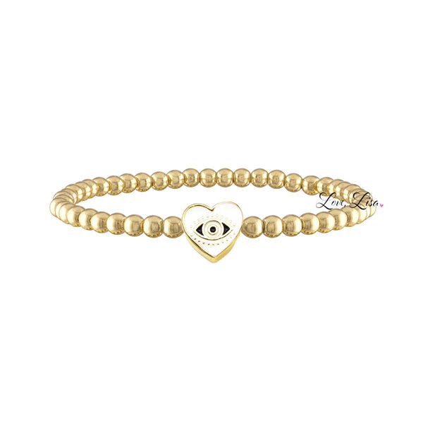 Sandi Enamel Heart Evil Eye Beaded Bracelet