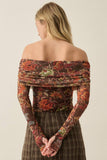 Floral-Print Mesh Foldover Off-Shoulder Bodysuit