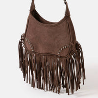 Faux Suede Fringe Belt Decor Shoulder Bag