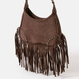 Faux Suede Fringe Belt Decor Shoulder Bag