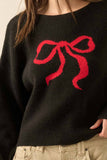 Red Ribbon-Bow Knit Sweater