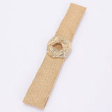 Metal Buckle Elastic Faux Straw Belt