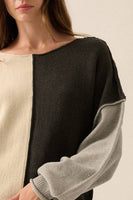 Boat Neck Colorblock Seam Sweater