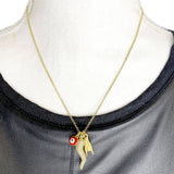 Lisa Perfect CZ Italian Horn & Evil Eye Charm Necklace