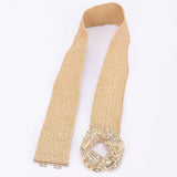 Metal Buckle Elastic Faux Straw Belt