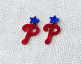 Phillies Red P and Blue Star Earrings