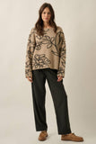 Floral Jacquard Knit Loose Fit Sweater