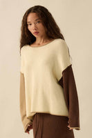 Colorblock Knit Rolled-Edge Sweater