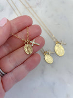 Virgin Mary Gold Medal and Cross Necklace