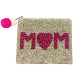 Mom Beaded Pom Pouch