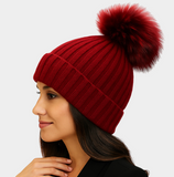 Rabbit Hair Fur Pom Pom Beanie