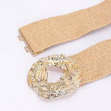 Metal Buckle Elastic Faux Straw Belt