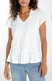 White V Neck Ruffle Tee