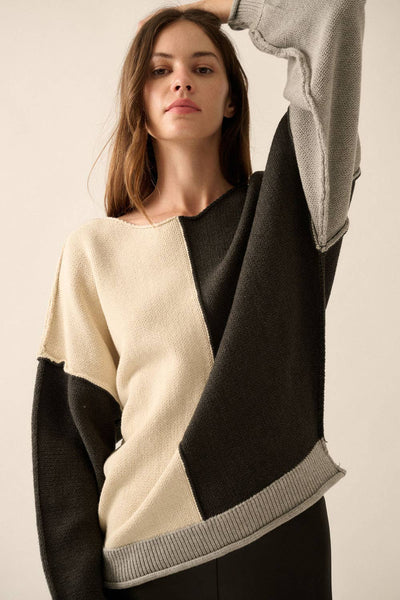 Boat Neck Colorblock Seam Sweater