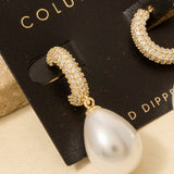 Gold Dipped Pave Teardrop Pearl Earrings