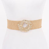 Metal Buckle Elastic Faux Straw Belt