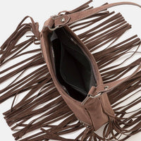 Faux Suede Fringe Belt Decor Shoulder Bag