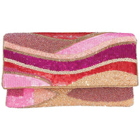 Pink Wave Beaded Clutch