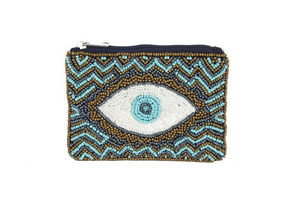 Evil Eye Blue Beaded Coin Purse