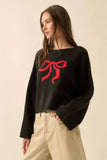 Red Ribbon-Bow Knit Sweater