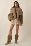 Tan Fleece Lapel Front Jacket