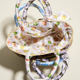 Fruit Print Scarf Wrapped Raffia Bag