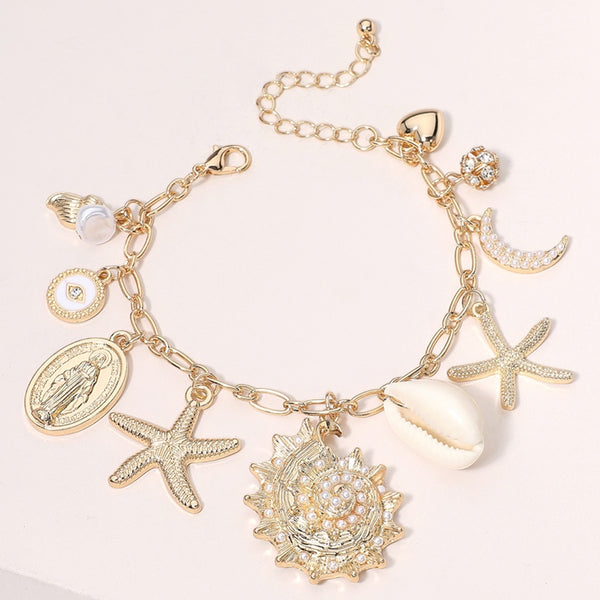 Pearl Pave Shell Charm Station Bracelet