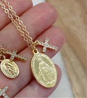 Large Virgin Mary Miraculous Medal and Cross Necklace
