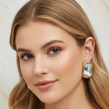 Gold Faceted Stone Rectangle Earrings