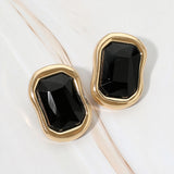 Gold Faceted Stone Rectangle Earrings