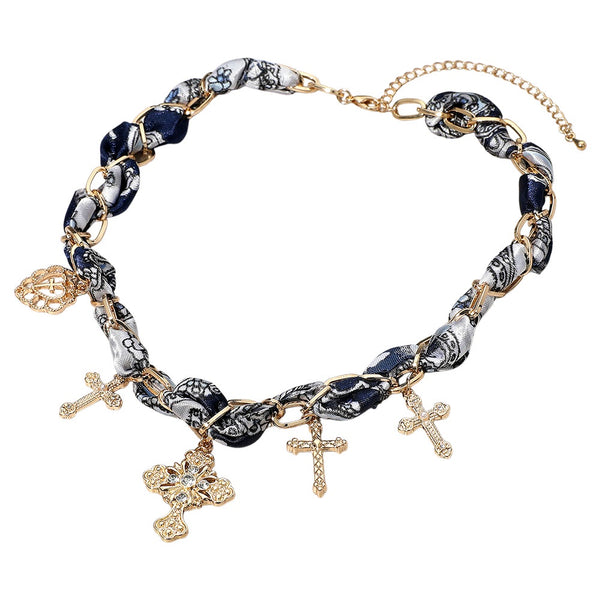 Braided Fabric Cross Necklace