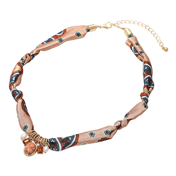 Cluster Pearl Charm Boho Fabric Necklace
