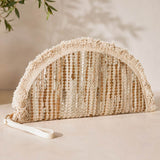Fringe Textured Half Moon Bag