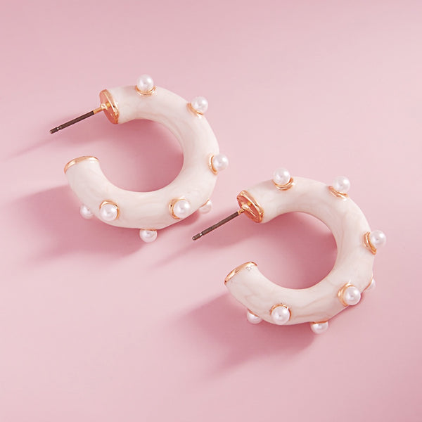 Pearl Marbled Enamel Hoop Earrings
