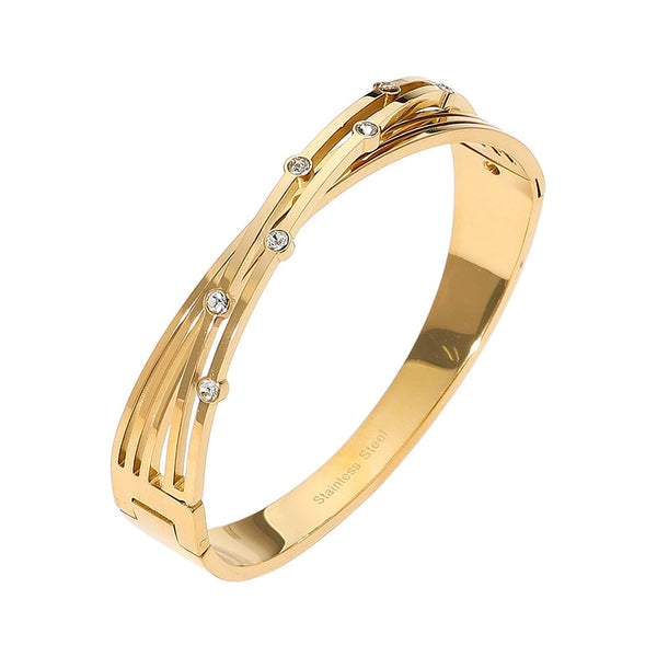 Gold Bezel Split Twisted Hinged Bracelet
