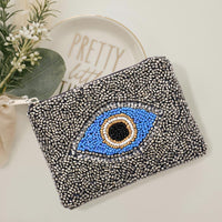 Gray Evil Eye Beaded Mini Pouch Bag