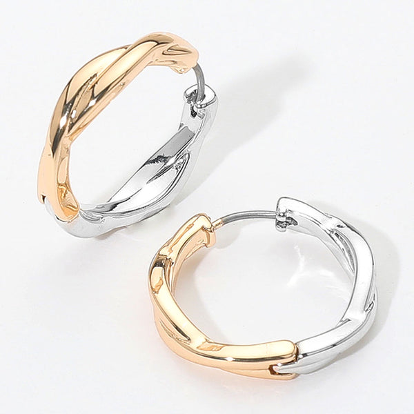 Twisted Two Tone Huggie Hoop Earrings