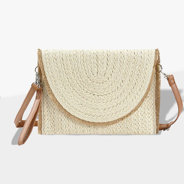 Frayed Two Tone Straw Clutch / Crossbody Bag