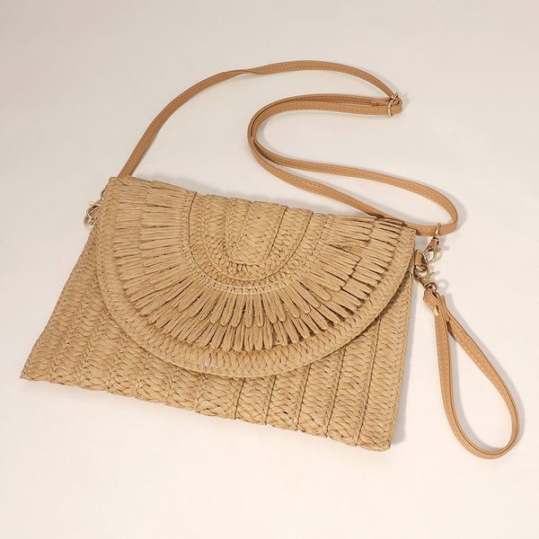 Khaki Woven Flat Clutch Bag / Crossbody Bag