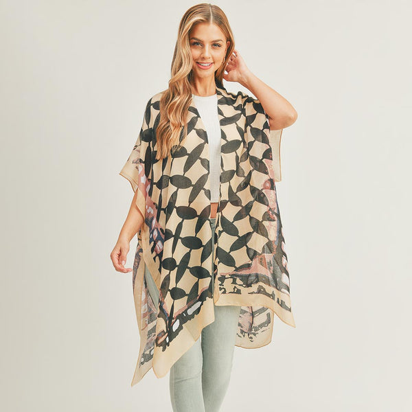 Black/Cream Geometric Pattern Kimono