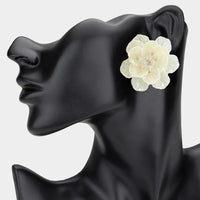 Ivory Beaded Resin Petal Flower Earrings