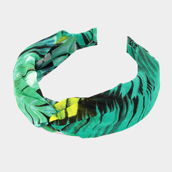 Tropical Leaf Patterned Twist Headband
