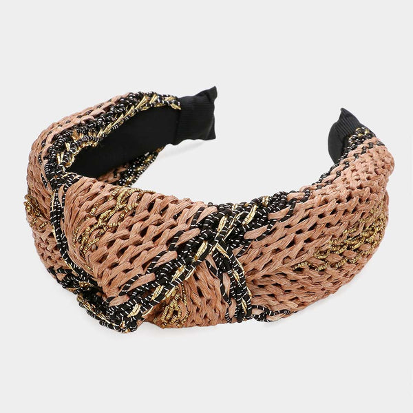 Braided Brown Raffia Knot Headband
