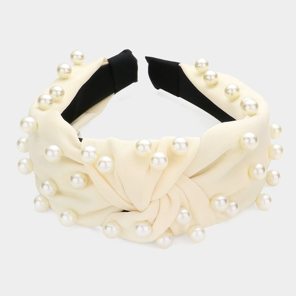 Ivory Pearl Embellished Knot Headband