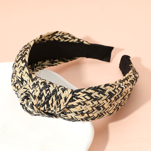 Black/Natural Raffia Weave Knot Headband